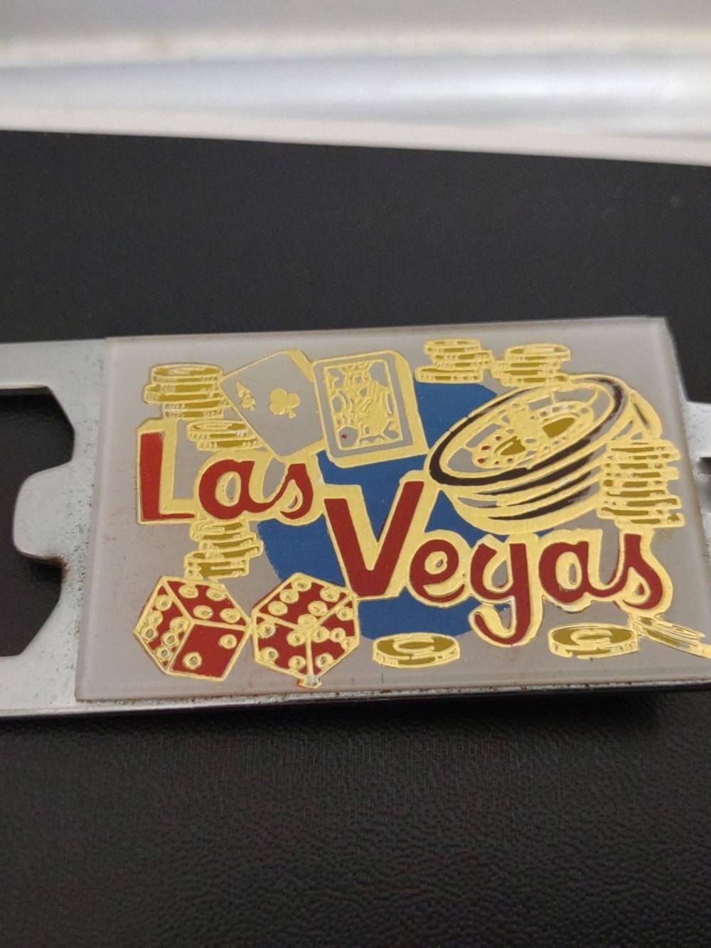 Vintage Las Vegas Poker Chips & Dice Bottle Opener - Gold, Red, Blue